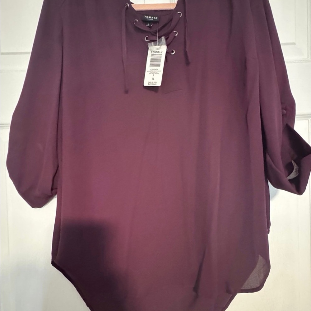 NWT torrid size 0(L) Harper lace up blouse - Picture 4 of 6